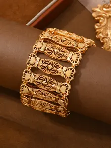 Vintage Luxury 24k Gold-Plated Copper Bracelet, Elegant Geometric Design, Perfect for Weddings & Banquets, All Seasons Accessory