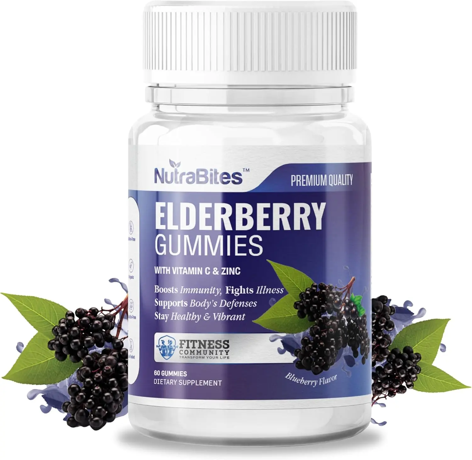 Nutrabites Elderberry Gummies for Immune Support with Vitamin C & Zinc Blueberry Flavor Vegan Gluten-Free Natural Supplement for Adults & Kids 150mg Extract 100mg C 10mg Zinc - Healthcare