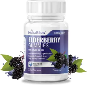 Nutrabites Elderberry Gummies for Immune Support with Vitamin C & Zinc Blueberry Flavor Vegan Gluten-Free Natural Supplement for Adults & Kids 150mg Extract 100mg C 10mg Zinc - Healthcare