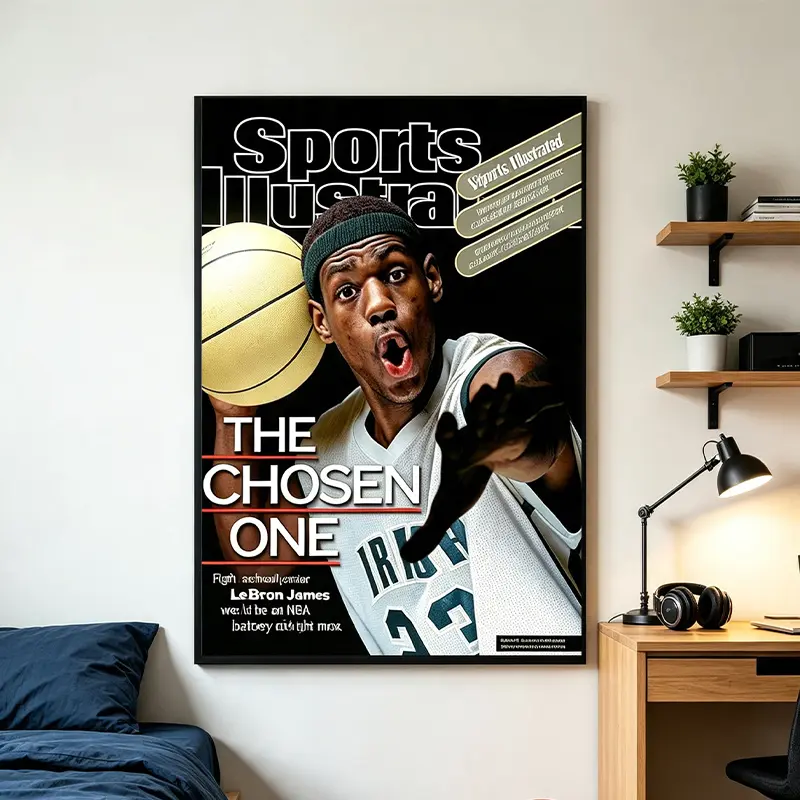 LeBron James The Chosen 1 Retro Canvas Wall Art - Sports Illustrated Basketball Print, NBA Fan Gift, Man Cave Home Decor (No Frame), Wall Decor