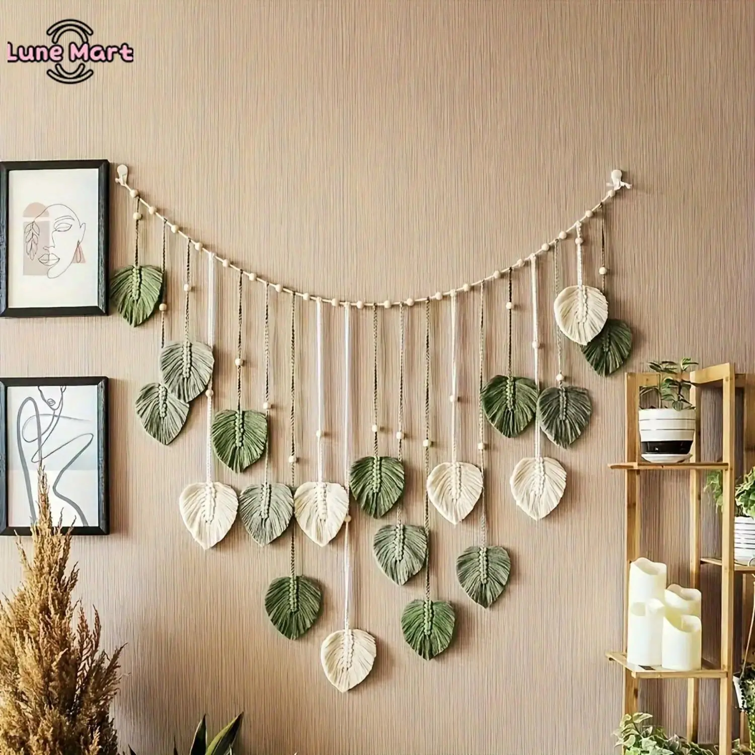 Bohemian Leaf Macrame Wall Hanging, Handwoven Cotton Tapestry with Layered Fringe and Beads, 29" x 51" Art for Bedroom, Kid Room Decor, Includes Photo Clip, Valentine's Day Gift, Bo, Thanksgiving, Minimalist, Fabric, Valentines Day, Mother's Day