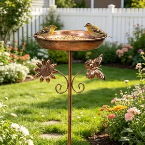Outdoor Iron Bird Bath, Sunflower Butterfly Decor, Garden Waterer, Rust-Resistant, Easy Clean, Attracts Birds, Vintage Style, 1 Piece