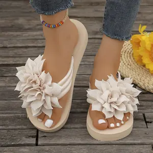 [Summer Flower Flip Flops] Women's Flower Decor Flip Flops, Casual Clip Toe Summer Shoes, Lightweight Slip On Beach Shoes
