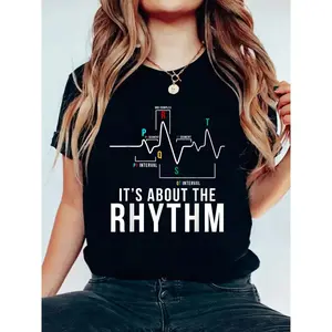 Women's 100% Cotton Fitted Round Neck Shortsleeve Cardiac Nurse Graphic T-Shirt - Soft, Comfy, Stylish Casual Top for Cardiology Professionals - Black