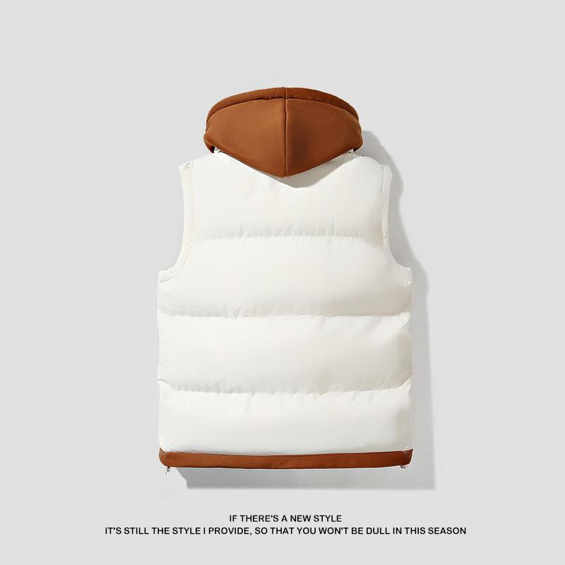 Men's hooded colorblock quilted vest, stylish and warm, the hooded design is casual and versatile, perfect for everyday wear, hanging out with friends, and winter street style. Men's hooded colorblock quilted vest, stylish and warm, the hooded design is casual and versatile, perfect for everyday wear, hanging out with friends, and winter street style.