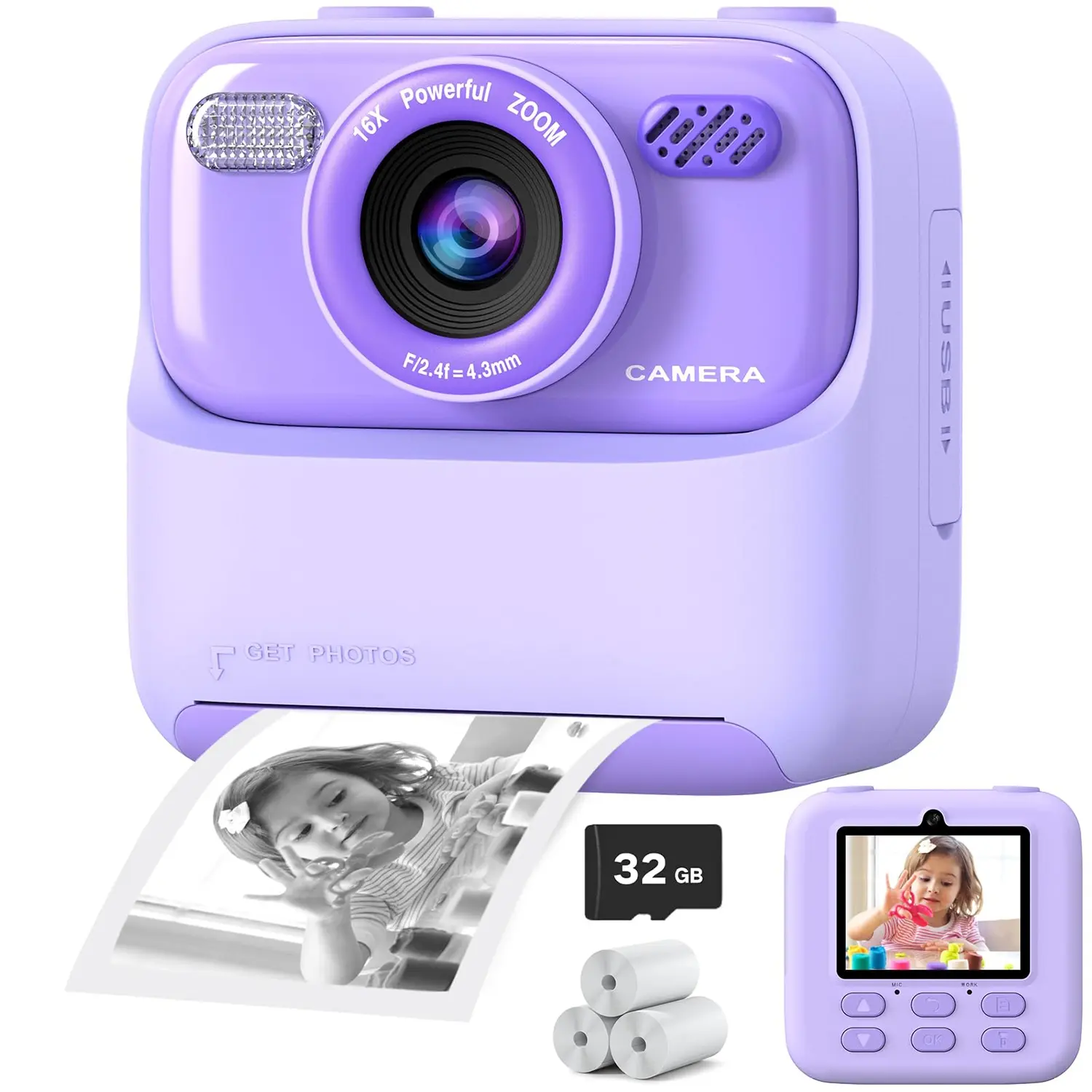 Instant Digital Cameras, instant cameras that print photos, Polaroid P79, 1080P HD Dual-Lens Selfie Camera, Portable Camera, Print Paper & 32g Card, Christmas Birthday Gifts