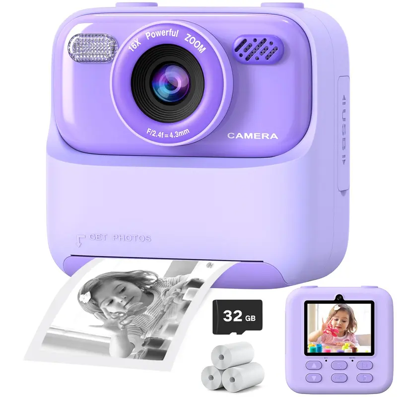 Instant Digital Cameras, 1080P HD with Print Paper & 32g Card, Perfect for Christmas Birthday Gifts, Available in Blue, Instant Cameras That Print Photos
