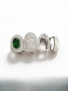 Hip Hop Emerald Diamond Zircon Teeth Grills, Luxury Metal Tooth Jewelry, Punk Style Dental Retainer, All Seasons Trendy Accessory