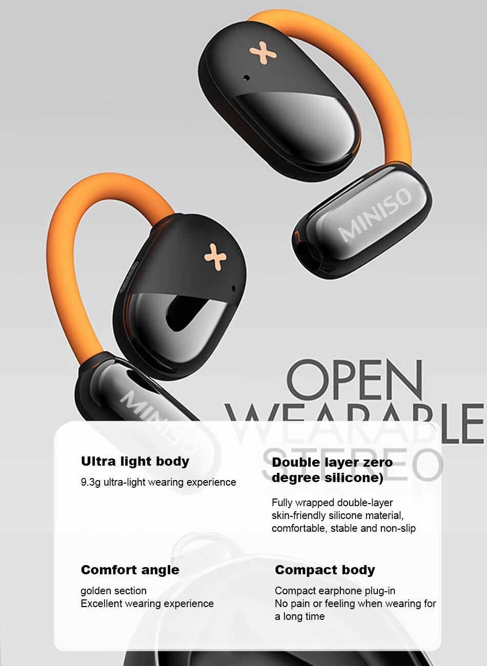 MINISO M99 Wireless Bluetooth 5.4 Luminous Open Earphones, HIFI Heavy Bass, Immersive Sound Effect, Suitable for Games and Music, Lightweight and Comfortable, Can Send Lanyard and Neck Strap