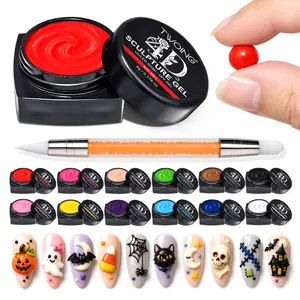 TWOING 12 Colors 3D 4D Sculpture Gel Kit with Nail Art Pen, Halloween Nail Art Carving Gel for Ghost Pumpkin Spider Web Designs, DIY Nail Modeling Painting Gel for Manicure at Home