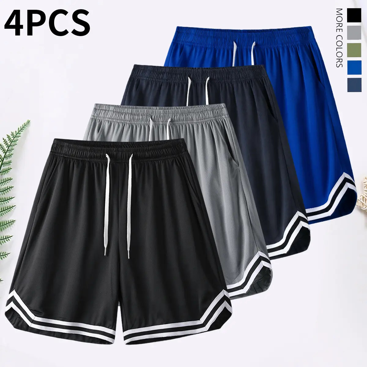Set of 4 men’s summer shorts featuring a drawstring and elastic waistband, suitable for everyday wear, street fashion, sports, and outdoor activities. Men's shorts, summer shorts,summervibes