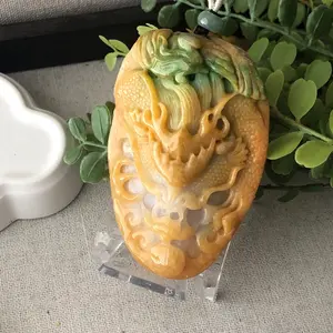 78mm Jadeite Jade Yellow Green Carved Dragon Pendant