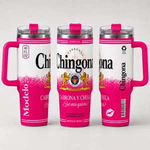Chingona Model0 Inspired 40oz Stainless Steel Tumbler with Lid - Pink Cabrona y Chula Mexican Style Insulated Travel Mug - Double Wall Vacuum Flask for Cold Drinks outdoorfun