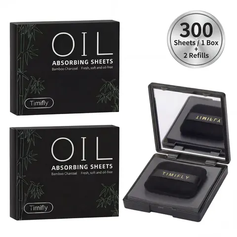 3-Pack Facial Oil Blotting Sheets Set, 1 Compact Case + 2 Refills, Bamboo Charcoal Oil Absorbing Sheets with Mirror, Portable Face Blotting Paper for Oily Skin, Matte Touch-Up for Makeup, Travel & Daily Use