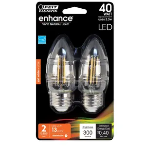 Feit Electric 40 Watt Replacement Soft White 2700K E26 Clear B10 Dimmable LED Light bulb 2 Pack