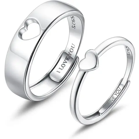 MILACOLATO 925 Sterling Silver Adjustable Butterfly Matching Heart Shaped Promise Rings - Fits Ring Size 6-11, Romantic Intimate Couple Gifts for Adults, Matching BF and GF Anniversary Gifts with Lifetime Care