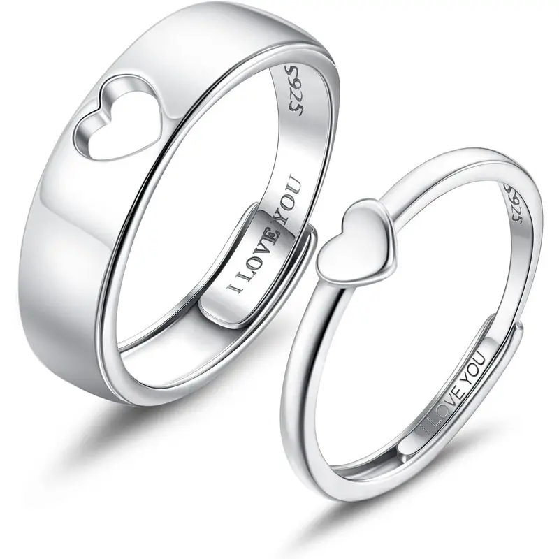 MILACOLATO 925 Sterling Silver Adjustable Butterfly Matching Heart Shaped Promise Rings - Fits Ring Size 6-11, Romantic Intimate Couple Gifts for Adults, Matching BF and GF Anniversary Gifts with Lifetime Care