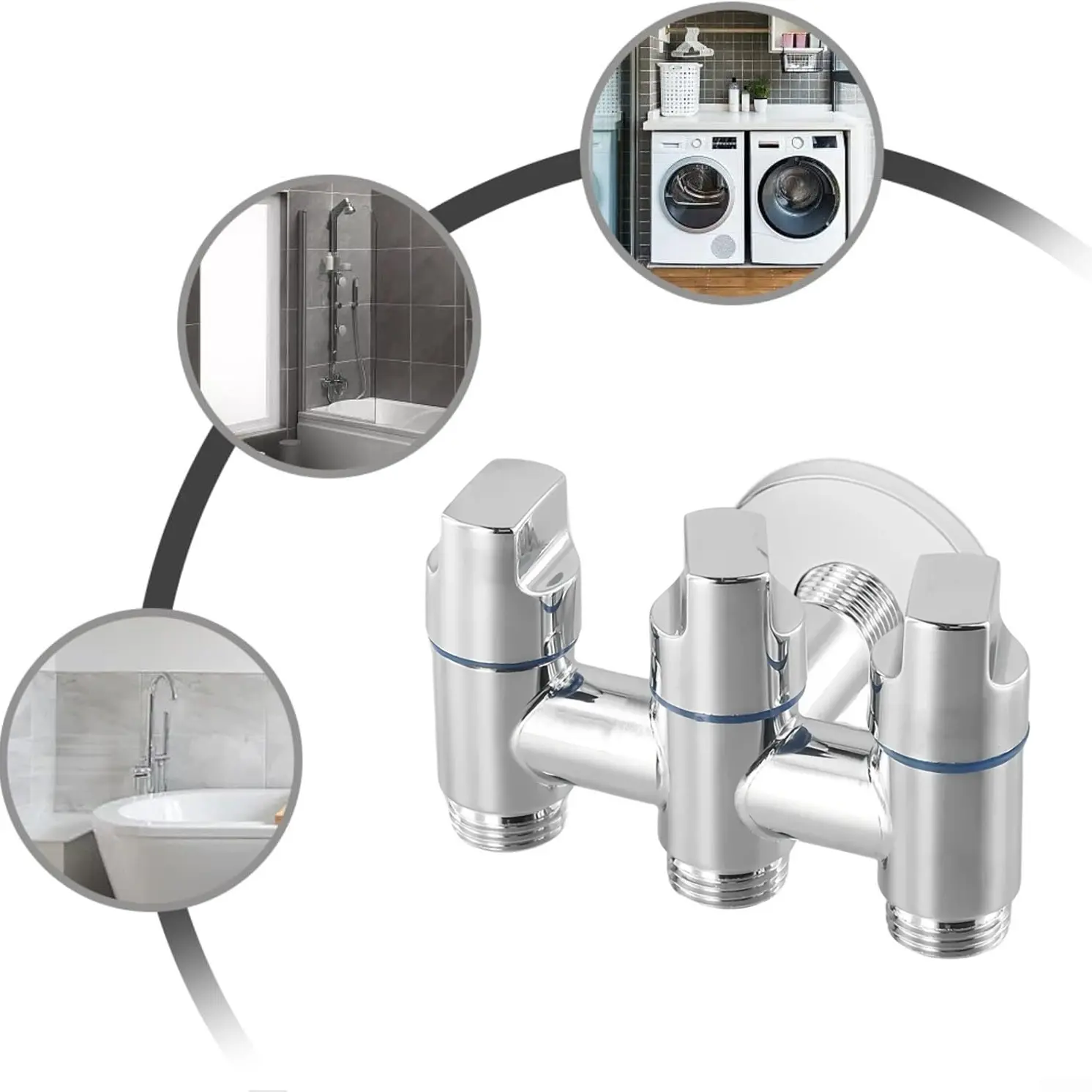 Three-Way Metal Angle Valve, Advanced Flow Control Diverter, Multi-Functional Water Outlet, European and American Thread Standard, Compatible with Most Water Inlet Pipes, Heavy Duty