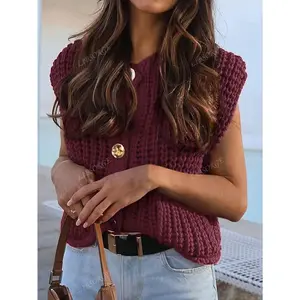 Women's Autumn/Winter Single-Breasted Loose Casual Sweater Vest Knit Tops Anchor Red Fit Womenswear brenay puffer vest Minimalist Crewneck