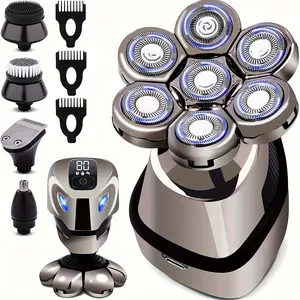 Joyyh Shaver for Men - 7D 5-in-1 Electric Bald Head Shaver Kit, Wet & Dry Rechargeable Rotary Razor, Beard & Nose Trimmer, Ideal Father's Day Gift for Dad