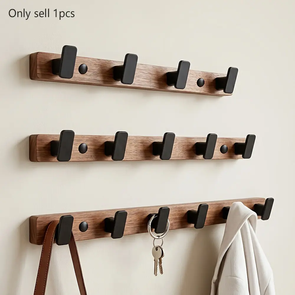 Wooden Hook Clothes Hanger, Coat Hooks, Wall-Mounted Coat Rack, Wall Mount Design, Entry Door Back Hanging Organizer, Bag Umbrella Key Holder, Drill-Style Mounting