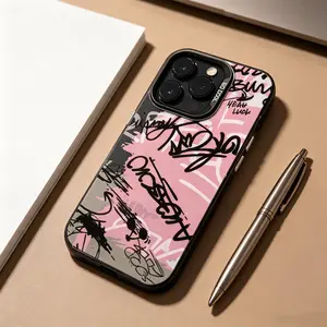Phone Case: Vitality Black Foundation English iPhone 17 Pro Case, New Model for 16 Pro Max/15, Full Coverage, Hard Case for 13, XR, IMD Iridescent Silvery.