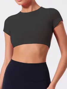 Women's Long Sleeve Sporty Backless Top, High Stretch Comfortable Yoga & Workout Tee, Fashionable Fitness Apparel for Women
