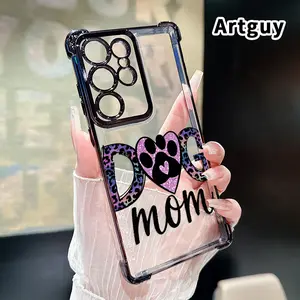 Phone Case Compatible with Samsung Galaxy S23 Ultra S24 Plus S25 S22+ FE Edge Dog - Mom Love Pattern Four Corners Reinforced Shockproof Transparent Soft Silicone Cover