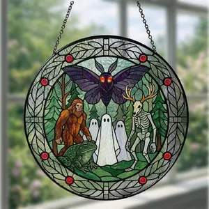 Mothman Stained Glass Suncatcher, Cryptid Window Hanging Decor, Mythical Creature Ornament, Gothic Paranormal Gift, Halloween Decor