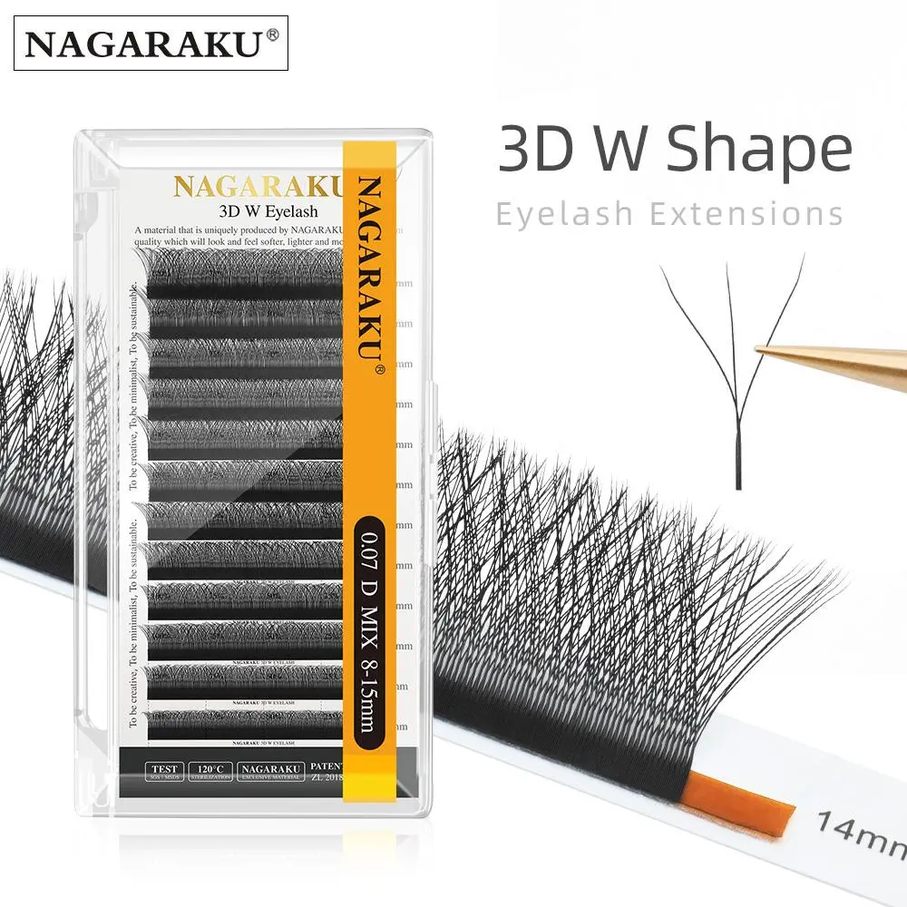 NAGARAKU 3D W Shape Natural Soft Light Hand Woven Fans Automatic Flower False Eyelashes Extensions 2026 New