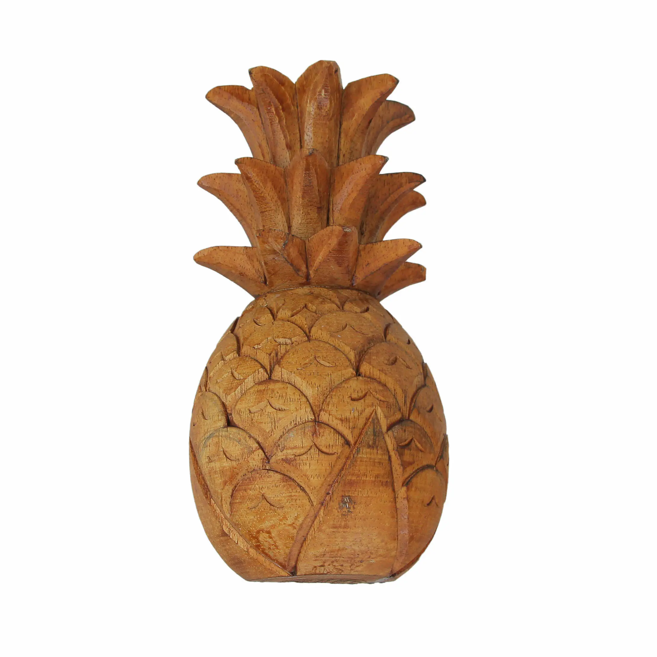 Hand Carved Wooden Pineapple Hanging Wall Décor Art Sculpture 9.75 Inches High