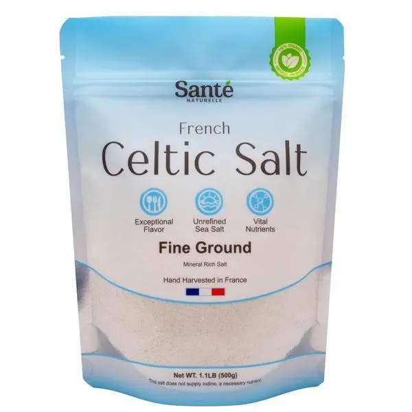 🔥 HOT SALE 51% OFF | Sante Naturelle Celtic Salt Organic Fine Ground - 1.1lb (18oz) Unrefined French Mineral Sea Salt, Rich in 82+ Minerals, 100% Natural & Hand Harvested Sal Celtica