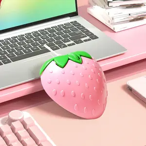 Ergonomic Wireless Mouse - Cute Strawberry Shape, Quiet Click, Comfort Grip, USB Plug-in, RGB Lighting, Ambidextrous, Portable for Office Travel, USB Plug & Play Hall Effect Stick Retro Gamepad for Laptop, PC, Mobile Phone Gaming
