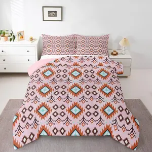 Feelyou Bohemian Bedding Sets - Boho Aztec Geometric Print Duvet Quilt Set, Breathable Multi-Size Microfiber Queen Bedding for Bedroom Decor