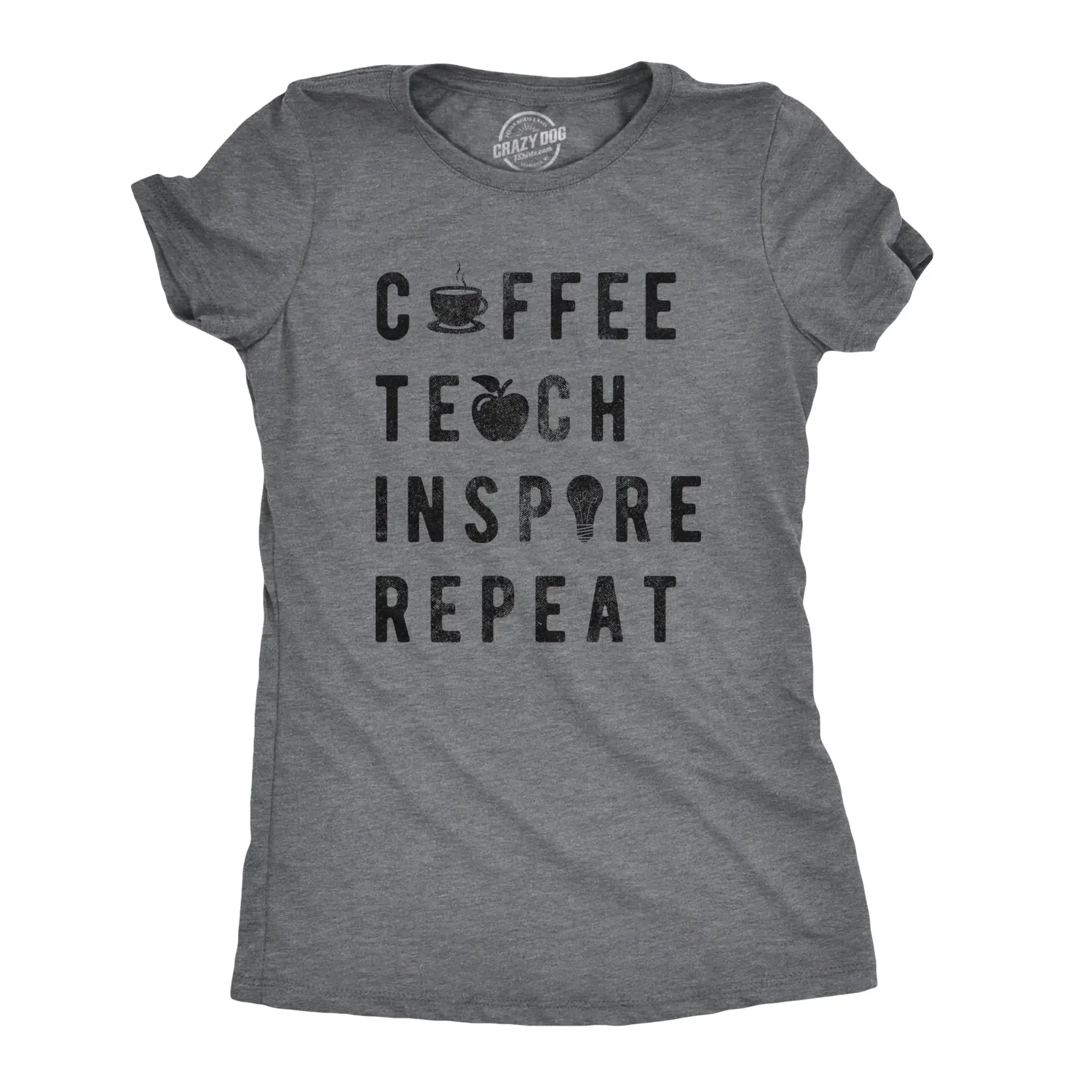 Womens Coffee Teach Inspire Repeat Cool T shirt Cute Teacher Appreciation Funny Womens T Shirts Cute Vintage Fashion Casual Ladies T-Shirt Gift Teacher Tops for Women Funny Coffee Top Women's Novelty Tees Dark Grey