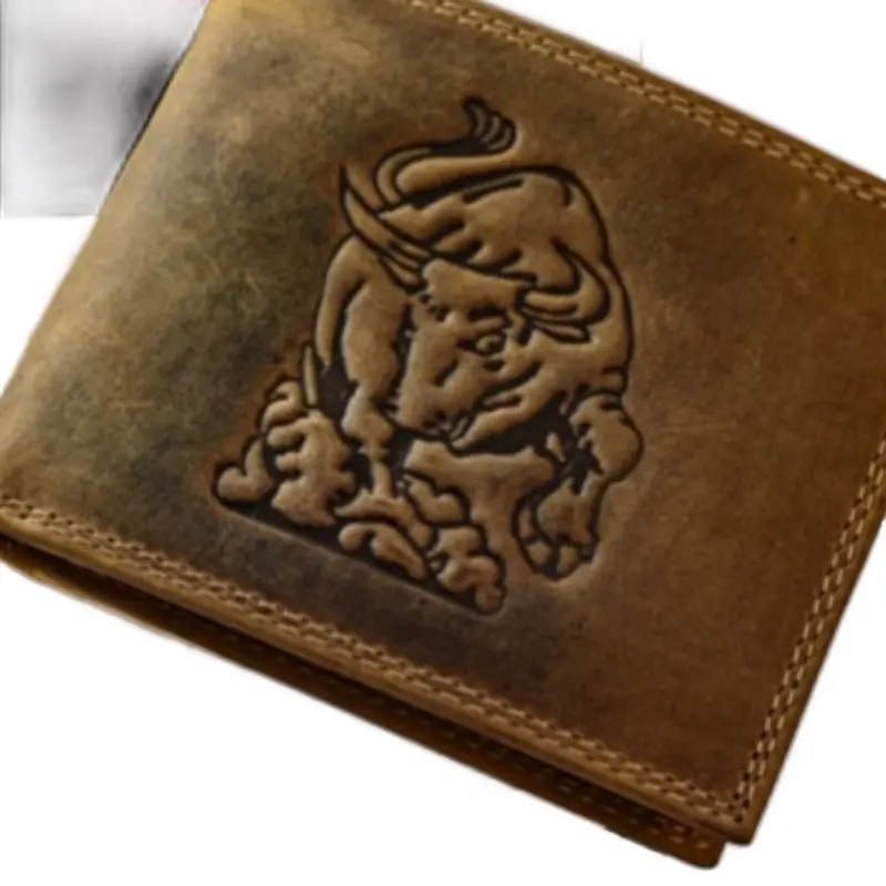Men's Bifold Leather Wallet, Durable Slim-Fit Design with Bull Pattern, Card Storage for Everyday Use, Ideal Men's Gift Ideas