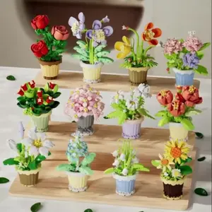 Qiao Le Chuang 7219 Eternal Flower Sunflower Carnation Plant Building Toy Set, Artificial Potted Flower, Compatible with Lego, DIY Assembly Kit for Kids