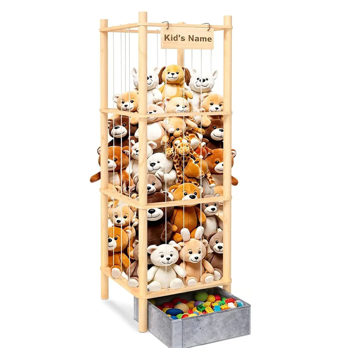 WOODURE Steel Stuffed Animal Storage & Organizer - Durable Wooden Cute Zoo Toy Holder for Toddlers, Easy Installation for Organizing Kids' Rooms, Ideal Gift for Home Organization Needs,dorm essentials,home essentials