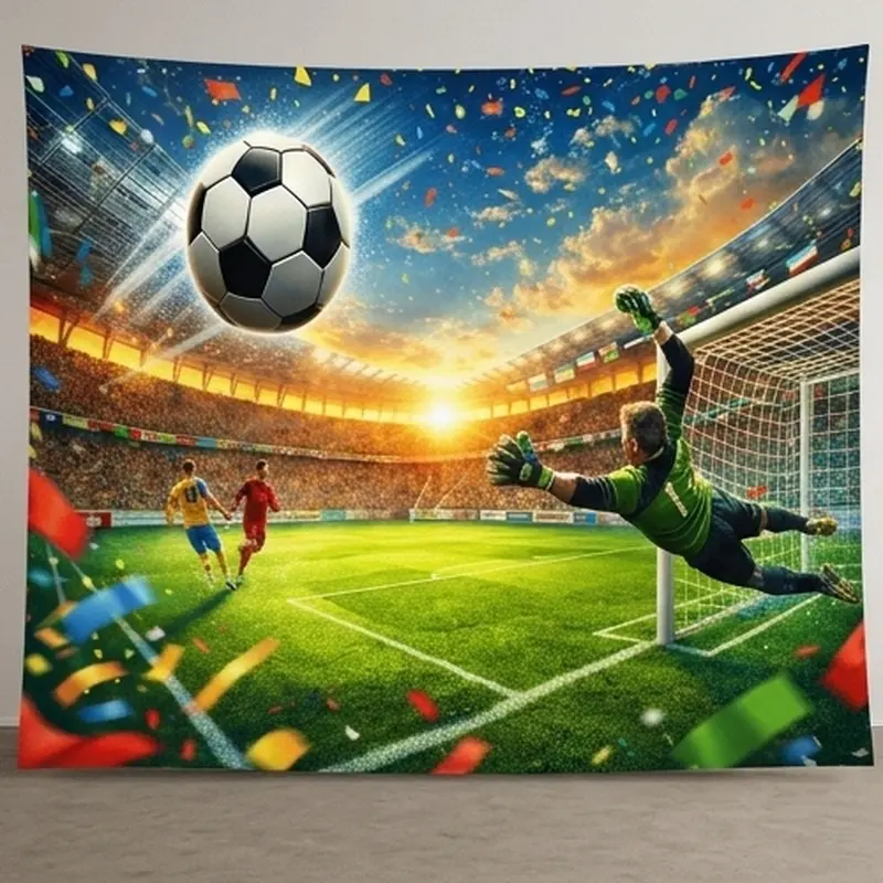1 PC Soccer Sports Stadium Goalkeeper Dynamic Save Action 2D Flat Banner Backdrop - Unisex Event Decor, Watch Party & Clothes Display
