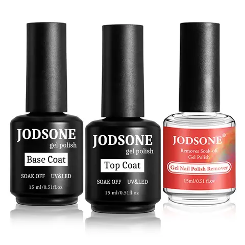 JODSONE 15ML Fast Gel Nail Polish Remover Manicure Cosmetic Kit - Acrylic Care Set with Base Coat, Top Coat, Fake Nails Debonder, Quick Peeling Formula for Beginners