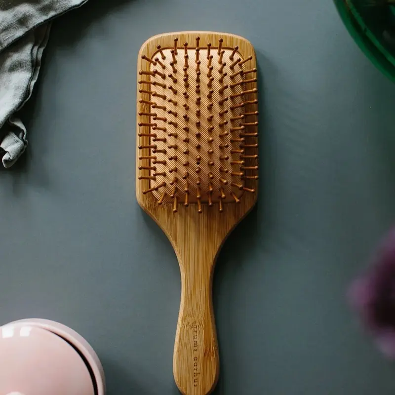 Bamboo Hair Brush - Eco-Friendly Detangler with Bamboo Bristles for Massaging and Curl Defining