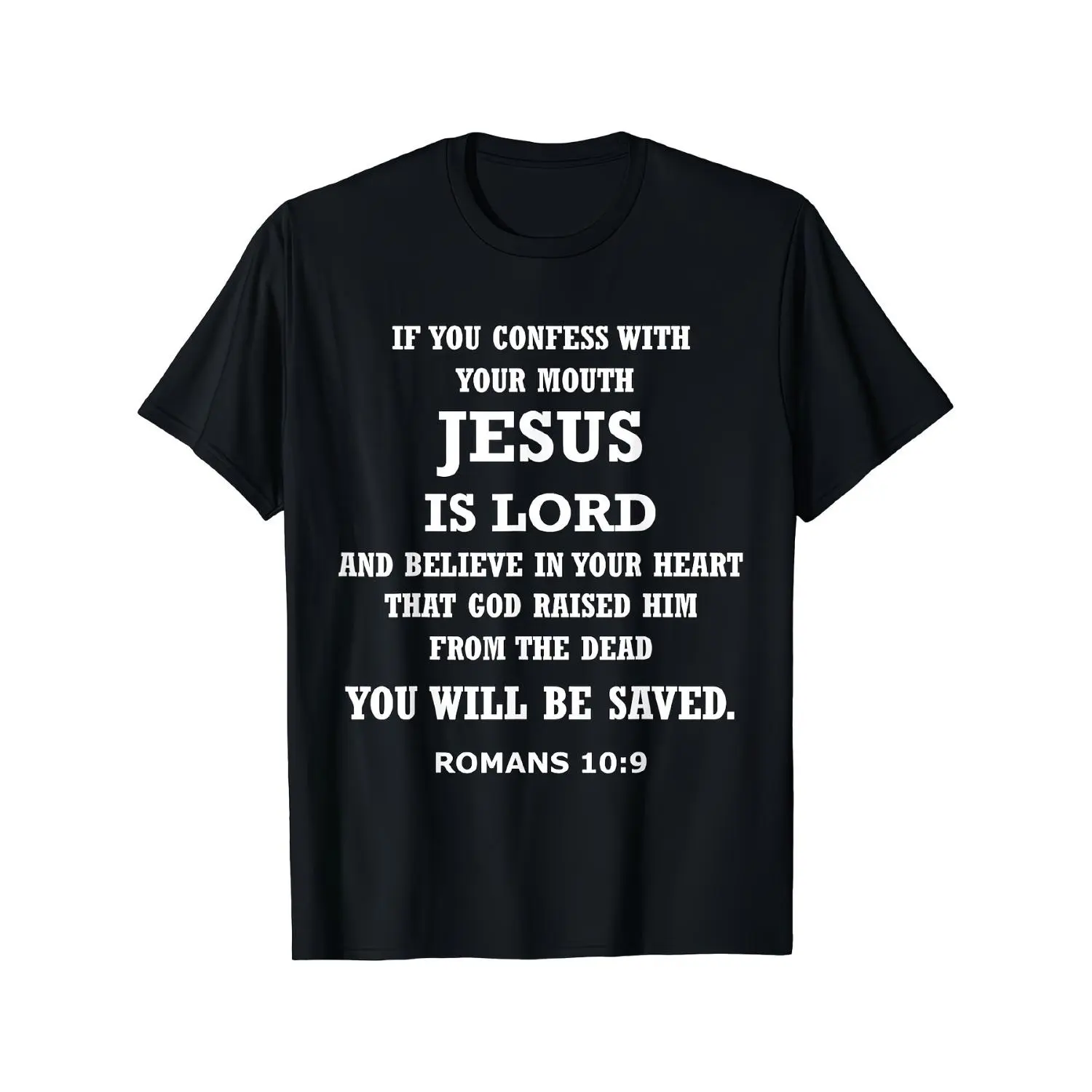 Men's Jesus Is Lord Romans 10:9 Biblical Quote Text Print T-Shirt, Soft Cotton Casual Round Neck Tops, Christian Faith Inclusive Sizes Menswear Clothes, Breathable, Everyday, Graphic, Lightweight, Shortsleeve, Breathable Fabric, All Seasons, S-5Xl, Shoppi