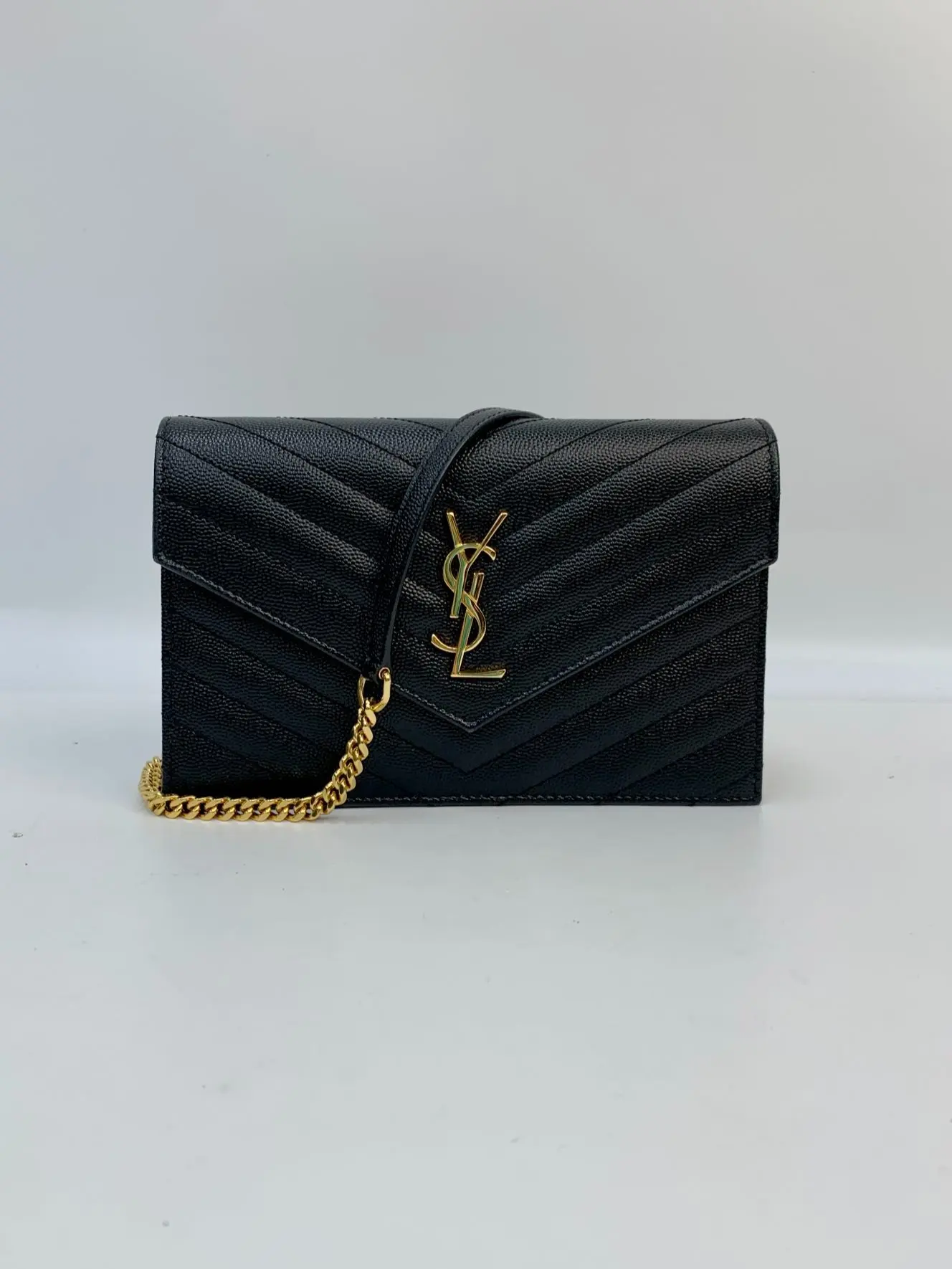 Pre-owned Yves Saint Laurent leather Crossbody Bags YSL Envelope Bag black 【BF 12Z】XP01989