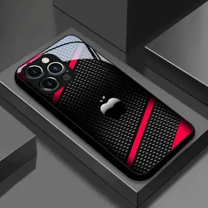 Black Carbon Fiber For Apple Pattern Glass Phone Case For iPhone 17 16 15 14 Pro Max 13 12 11 16E 17Air 7 8 Plus XR XS X Cover