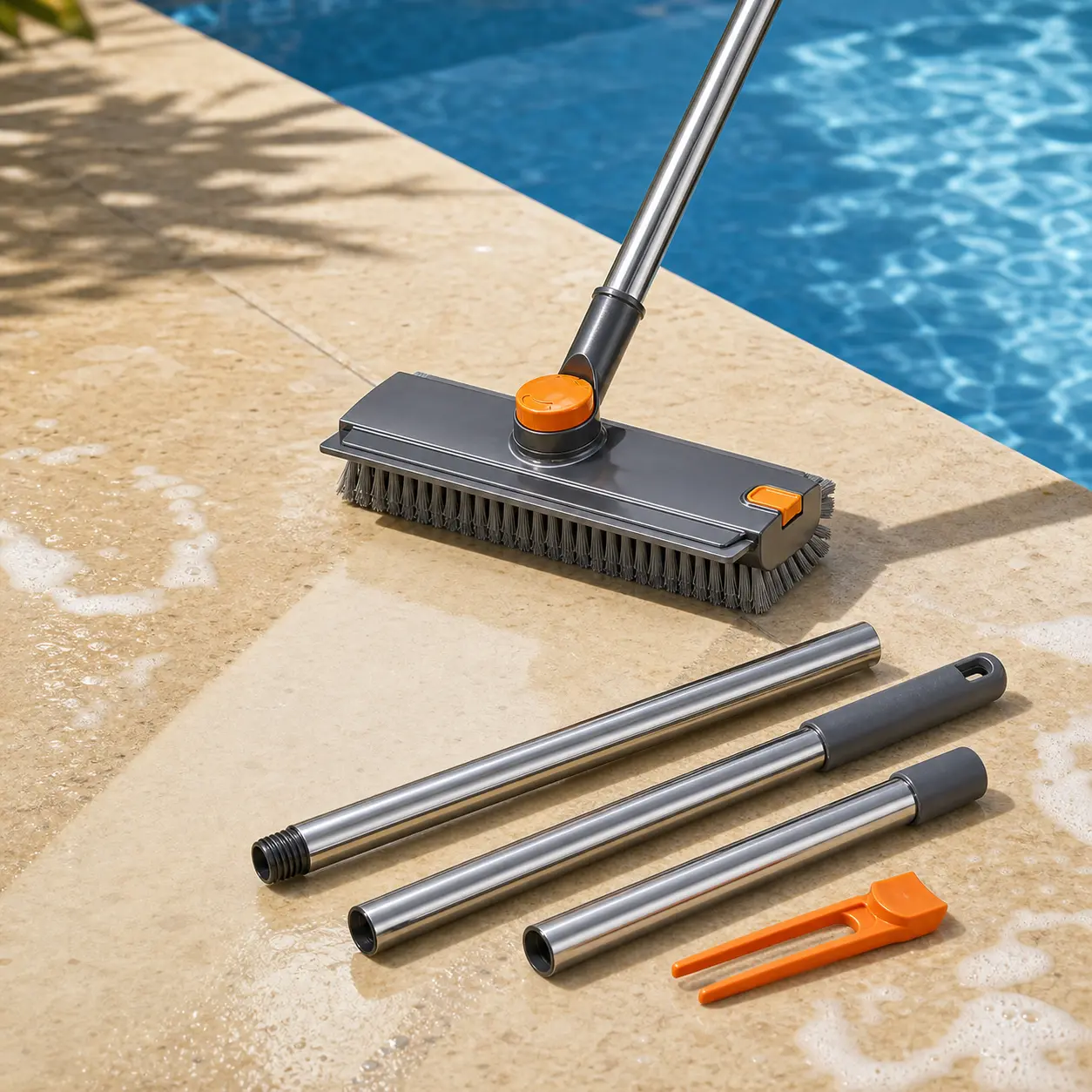 3-in-1 Heavy-Duty Floor Scrub Brush with Long Handle | Adjustable 360° Rotating Head | Stiff Bristles for Bathroom, Shower, Kitchen, Wall & Floor Cleaning | Multi-Purpose Scrubber for Garage, Patio & Deck | Perfect Gift for Home Cleaning Enthusiasts
