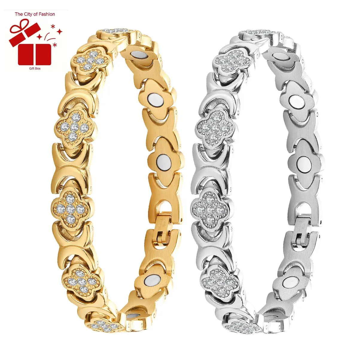 City Fashion Copper Bracelets for Women, Ultra Strength Magnetic Bracelet with 3800 Gauss Magnets & Sparkling Cubic Zirconia, Adjustable,charm bracelet Rhinestone Decorated Bangle-MothersDayGift Trendy Jewellery Accessories Fashionable Jewelry