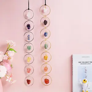 Natural 7 Chakra Stones Raw Crystal Gemstone Wall Decor, Hanging Ornament Tree of Life Wall Hanger, Tumbled Gemstones Meditation Spring Garden Decoration, Chakra Healing Crystals