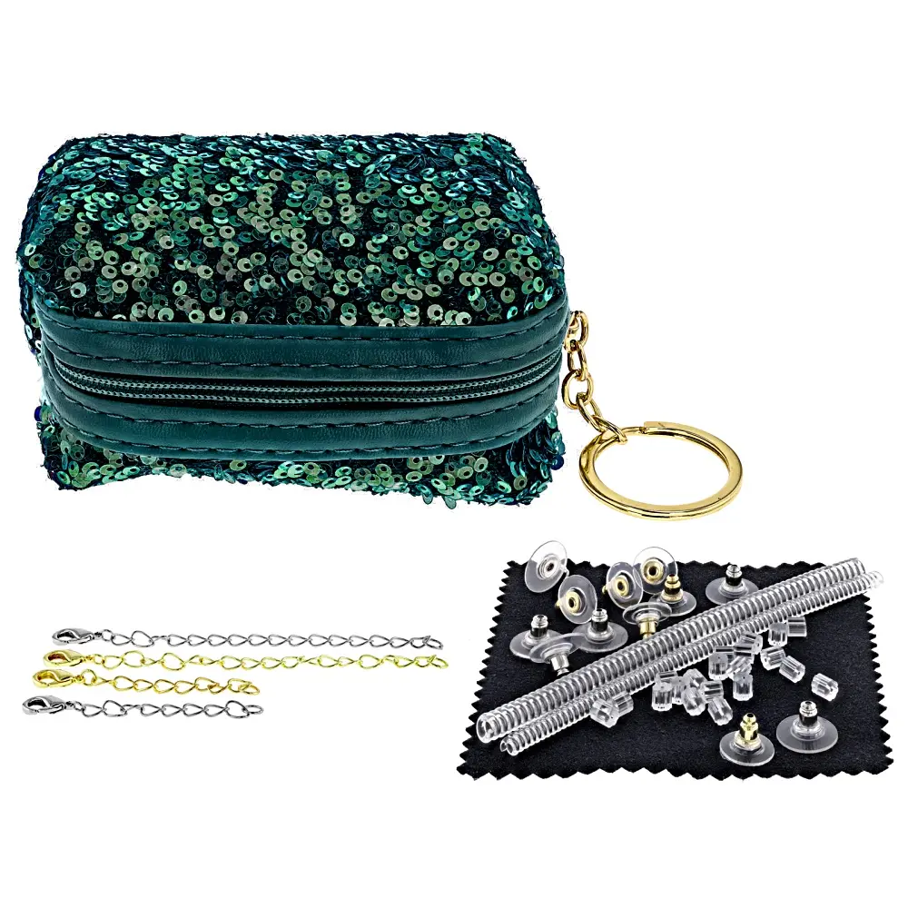 Jtv Jewelry Essentials Kit, Green Sequin Zippered Trendy Clutch Bag - Clutches & Wristlets, Bling Aesthetic Travel Jewelry Storage Case, Glam Style