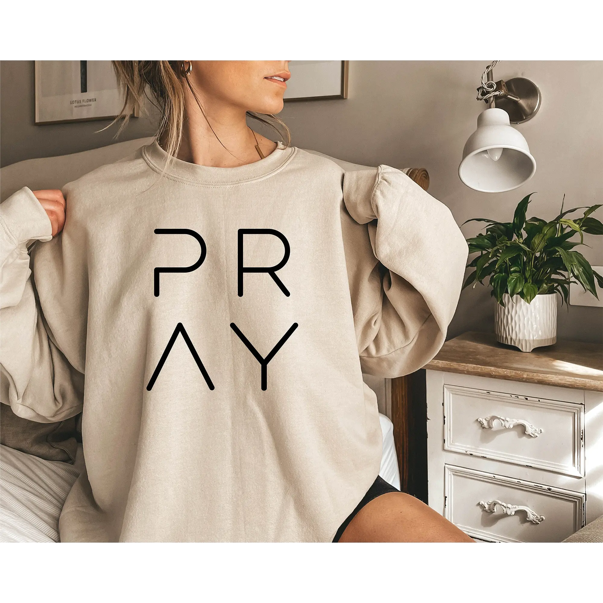 Christian Sweatshirt, PRAY Minimalist Crewneck, Faith-Based Unisex Pullover, Religious Gift for Women & Men