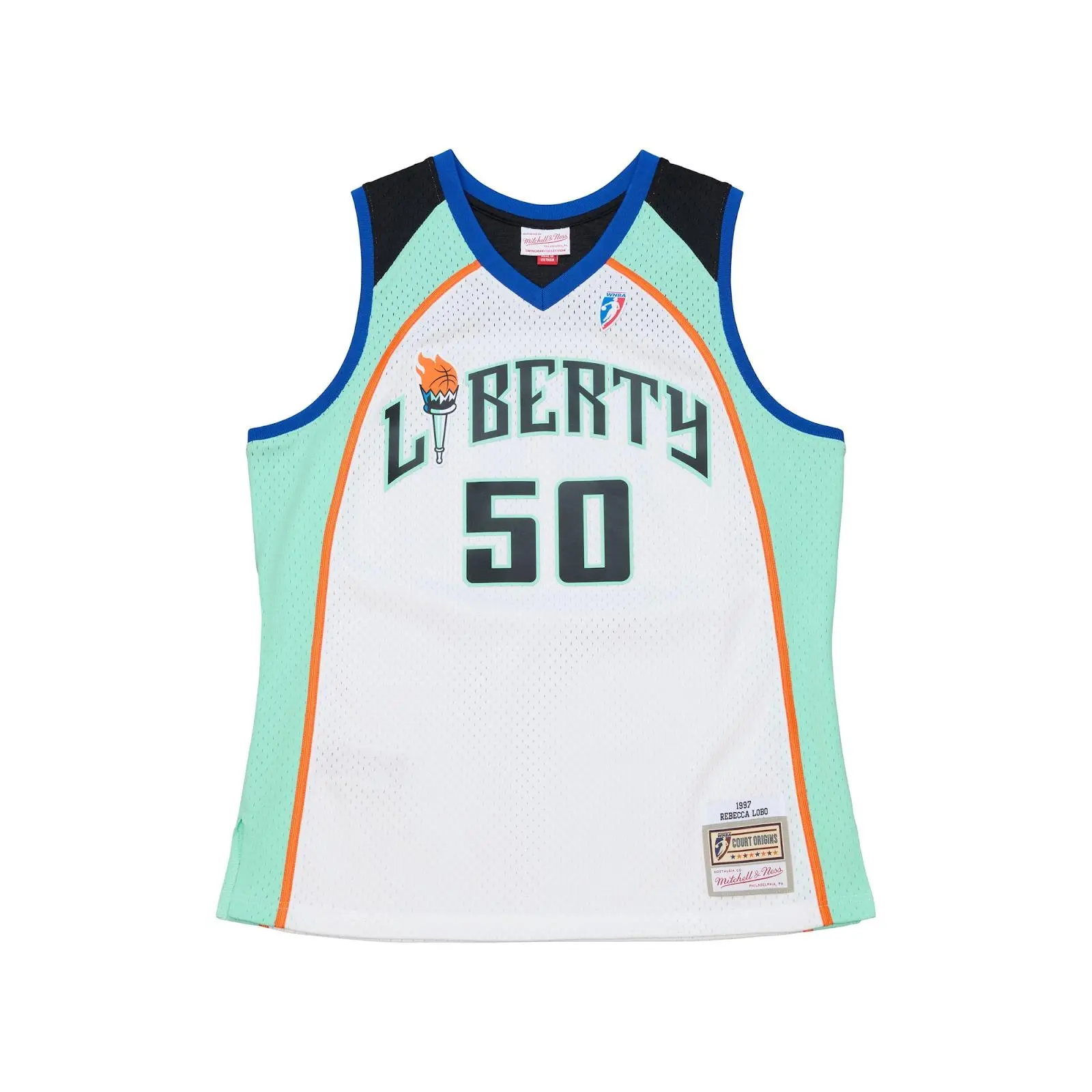 Rebecca Lobo New York Liberty 1997 White Swingman Jersey WNBA Throwback Basketball Fan Gear Mitchell & Ness, Polyester, Regular Fit